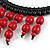 Statement Cherry Red Wood Bead Fringe with Rubber Cord Necklace - 46cm L/ 11cm Front Drop - view 6