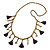 Long Natural Wood, Bronze Glass Bead with Purple Cotton Tassel Necklace - 100cm L