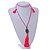 Deep Pink Crystal Bead Necklace with Bronze Tone Hamsa Hand Charm/ Silk Tassel Pendant - 80cm L/ 14cm Tassel - view 2