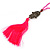Deep Pink Crystal Bead Necklace with Bronze Tone Hamsa Hand Charm/ Silk Tassel Pendant - 80cm L/ 14cm Tassel - view 4