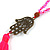 Deep Pink Crystal Bead Necklace with Bronze Tone Hamsa Hand Charm/ Silk Tassel Pendant - 80cm L/ 14cm Tassel - view 5
