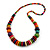 Multicoloured Button and Round Wood Bead Necklace - 70cm Long