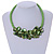 Stunning Lime Green Glass Bead with Forest Green Shell Floral Motif Necklace - 48cm Long - view 2