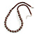 Chocolate Brown Glass Bead with Silver Tone Metal Wire Element Necklace - 64cm L/ 4cm Ext