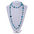 Long Glass and Shell Bead with Silver Tone Metal Wire Element Necklace In Light Blue/ Azure - 120cm L - view 2