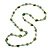 Long Glass and Shell Bead with Silver Tone Metal Wire Element Necklace In Green - 120cm