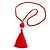 Red Glass Bead Cotton Tassel Necklace - 72cm L/ 14cm Tassel