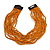 Dusty Orange/ Bright Orange Glass Bead Multistrand, Layered Necklace With Wooden Square Closure - 64cm L