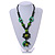 Statement Ceramic, Wood, Resin Tassel Black Cord Necklace (Green) - 54cm L/ 10cm Tassel - Adjustable - view 2