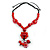 Statement Ceramic, Wood, Resin Tassel Black Cord Necklace (Red) - 54cm L/ 10cm Tassel - Adjustable