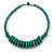 Teal Button, Round Wood Bead Wire Necklace - 46cm L