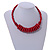 Red Button, Round Wood Bead Wire Necklace - 46cm L - view 2