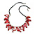 Red Glass Bead, Sea Shell Nugget Black Cord Necklace - 50cm L/ 4cm Ext