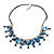 Dark Blue Glass Bead, Sea Shell Nugget Black Cord Necklace - 50cm L/ 4cm Ext - view 3
