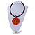 Black Rubber Cord Necklace with Orange Wood Bead Medallion Pendant - 50cm L - view 2
