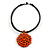 Black Rubber Cord Necklace with Orange Wood Bead Medallion Pendant - 50cm L