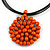 Black Rubber Cord Necklace with Orange Wood Bead Medallion Pendant - 50cm L - view 8