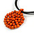 Black Rubber Cord Necklace with Orange Wood Bead Medallion Pendant - 50cm L - view 3