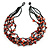 Burnt Orange Shell and Black Glass Beads Multistrand Necklace - 48cm Long