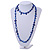 Long Inky Blue Shell Nuggets/ Glass Crystal Bead Necklace - 114cm L - view 2
