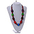 Chunky Multicolured Bone and Wood Bead Black Cord Necklace - 62cm Long - view 2