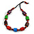 Chunky Multicolured Bone and Wood Bead Black Cord Necklace - 62cm Long