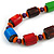 Chunky Multicolured Bone and Wood Bead Black Cord Necklace - 62cm Long - view 4