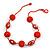 Brick Red/ Cherry Red Glass, Resin Bead Chunky Necklace - 50cm Long