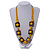 Chunky Square and Round Wood Bead Cotton Cord Necklace (Yellow/ Brown) - 74cm L - view 2