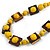 Chunky Square and Round Wood Bead Cotton Cord Necklace (Yellow/ Brown) - 74cm L - view 4