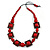 Chunky Square and Round Wood Bead Cotton Cord Necklace (Red/ Brown) - 74cm L