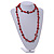 Long Red/ Maroon Wood, Glass, Bone Beaded Necklace - 108cm L - view 2