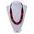 Chunky Red/ Black Round and Button Wood Bead Cotton Cord Necklace - 66cm Long - view 2