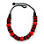 Chunky Red/ Black Round and Button Wood Bead Cotton Cord Necklace - 66cm Long - view 6