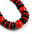 Chunky Red/ Black Round and Button Wood Bead Cotton Cord Necklace - 66cm Long - view 8