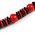 Chunky Red/ Black Round and Button Wood Bead Cotton Cord Necklace - 66cm Long - view 3