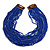 Statement Multistrand Cobalt Blue Glass Bead Necklace with Wood Closure - 60cm Long