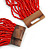 Statement Multistrand Red Glass Bead Necklace with Wood Closure - 60cm Long - view 5