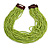 Statement Multistrand Lime Green Glass Bead Necklace with Wood Closure - 56cm Long