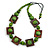 Chunky Square and Round Wood Bead Cotton Cord Necklace ( Green/ Brown) - 74cm L