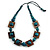 Chunky Square and Round Wood Bead Cotton Cord Necklace ( Teal/ Brown) - 78cm L