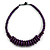 Deep Purple Button, Round Wood Bead Wire Necklace - 46cm L