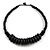 Black Button, Round Wood Bead Wire Necklace - 46cm L