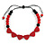 Red/ Black Resin Bead Geometric Cotton Cord Necklace - 44cm L - Adjustable up to 50cm L