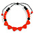 Orange/ Black Resin Bead Geometric Cotton Cord Necklace - 44cm L - Adjustable up to 50cm L