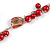 Long Red Pearl, Shell and Resin Ring with Silver Tone Chain Necklace - 104cm Long - view 6