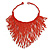 Statement Glass Bead Bib Style/ Fringe Necklace In Brick Red - 40cm Long/ 17cm Front Drop