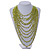 Statement Long Layered Multistrand Glass Bead and Semiprecious Stone Necklace In Lime Green - 86cm Long - view 2