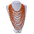 Statement Long Layered Multistrand Glass Bead and Semiprecious Stone Necklace In Orange - 84cm Long - view 2
