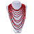 Statement Long Layered Multistrand Glass Bead and Semiprecious Stone Necklace In Red - 86cm Long - view 2
